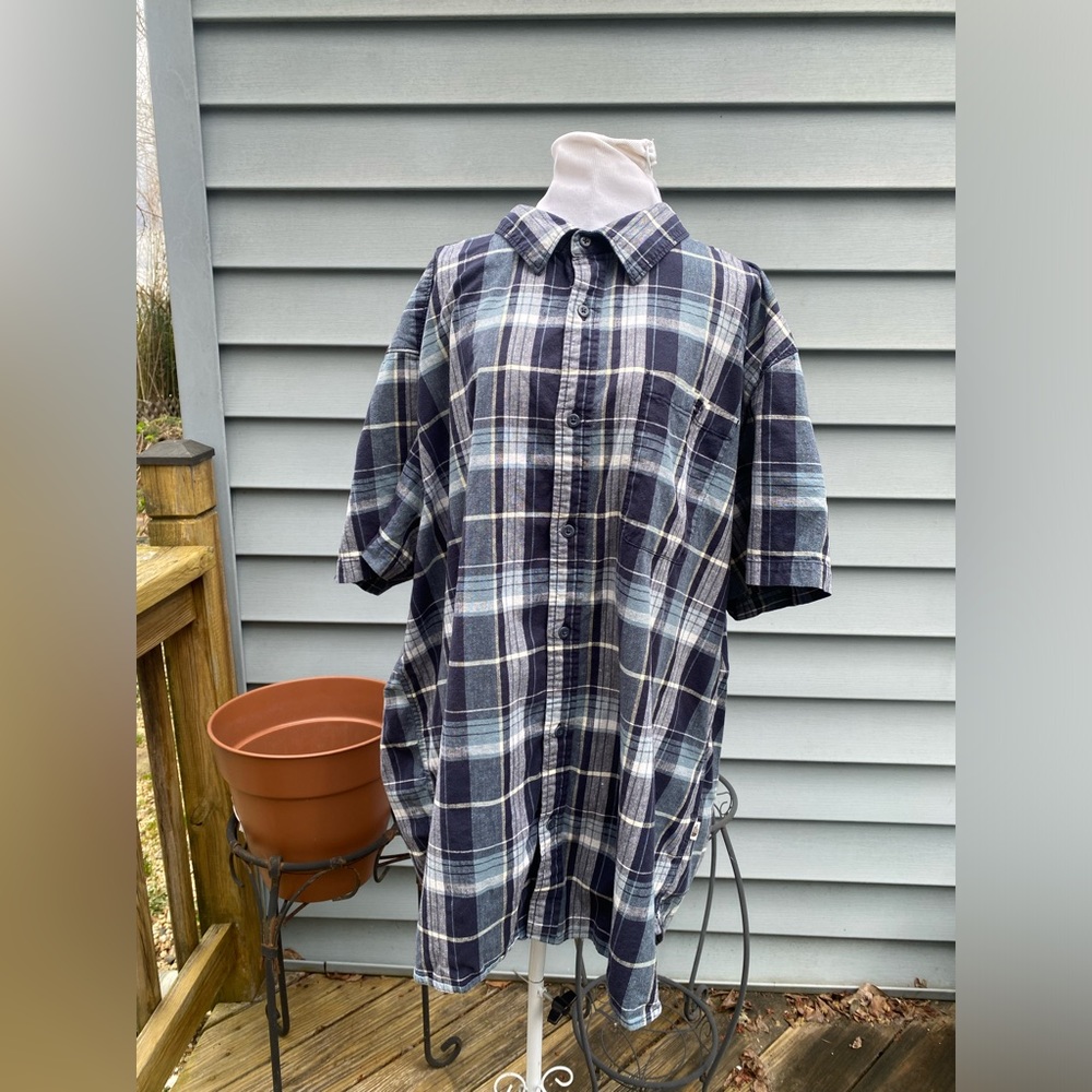 THE NORTH FACE blue and white plaid Button Up Short Sleeve Shirt men's XXL